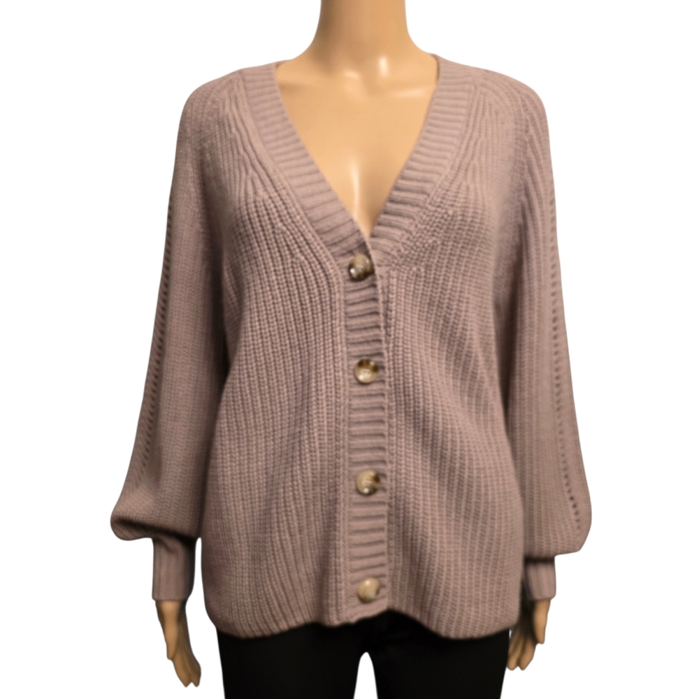 Chunky Knit Purple V-Neck Cardigan Sweater Size L